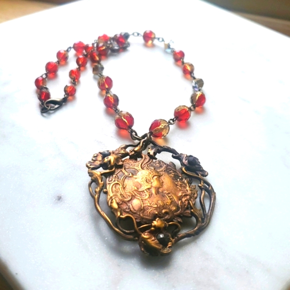 Vintage Art Nouveau Belt Buckle Necklace